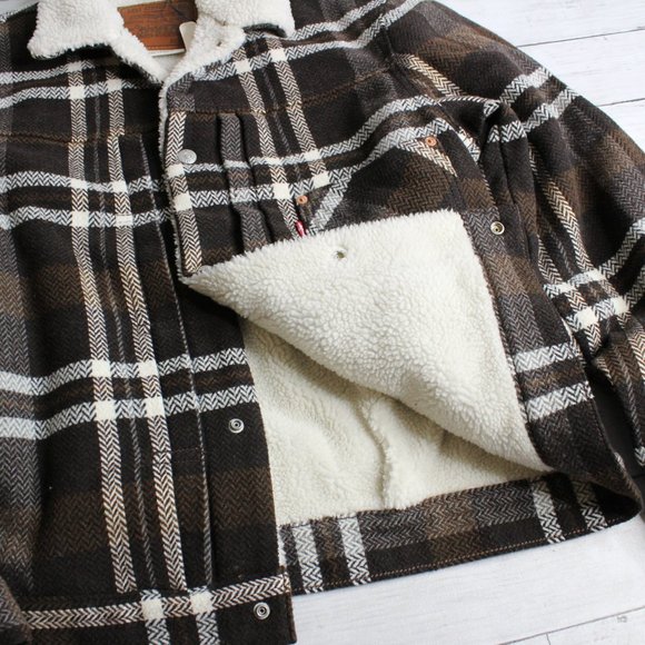 Levi Strauss Men's Plaid Trucker Jacket Size XL Wool Blend Sherpa Lined - Picture 5 of 7